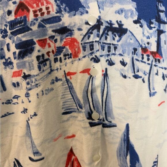 Talbots Sailboat Regatta Cardigan Sweater Cotton Knit Size Small - Picture 2 of 5